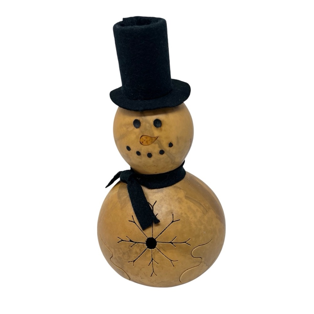Vintage Primitive Gourd Snowman with Black Top Hat & Scarf Holiday Decoration